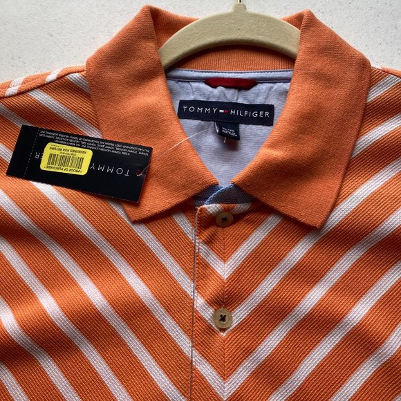 TOMMY HILFIGER POLO SHIRT XL ORANGE DIAGONAL STRIPE VERY UNIQUE SHIRT - Picture 11 of 16